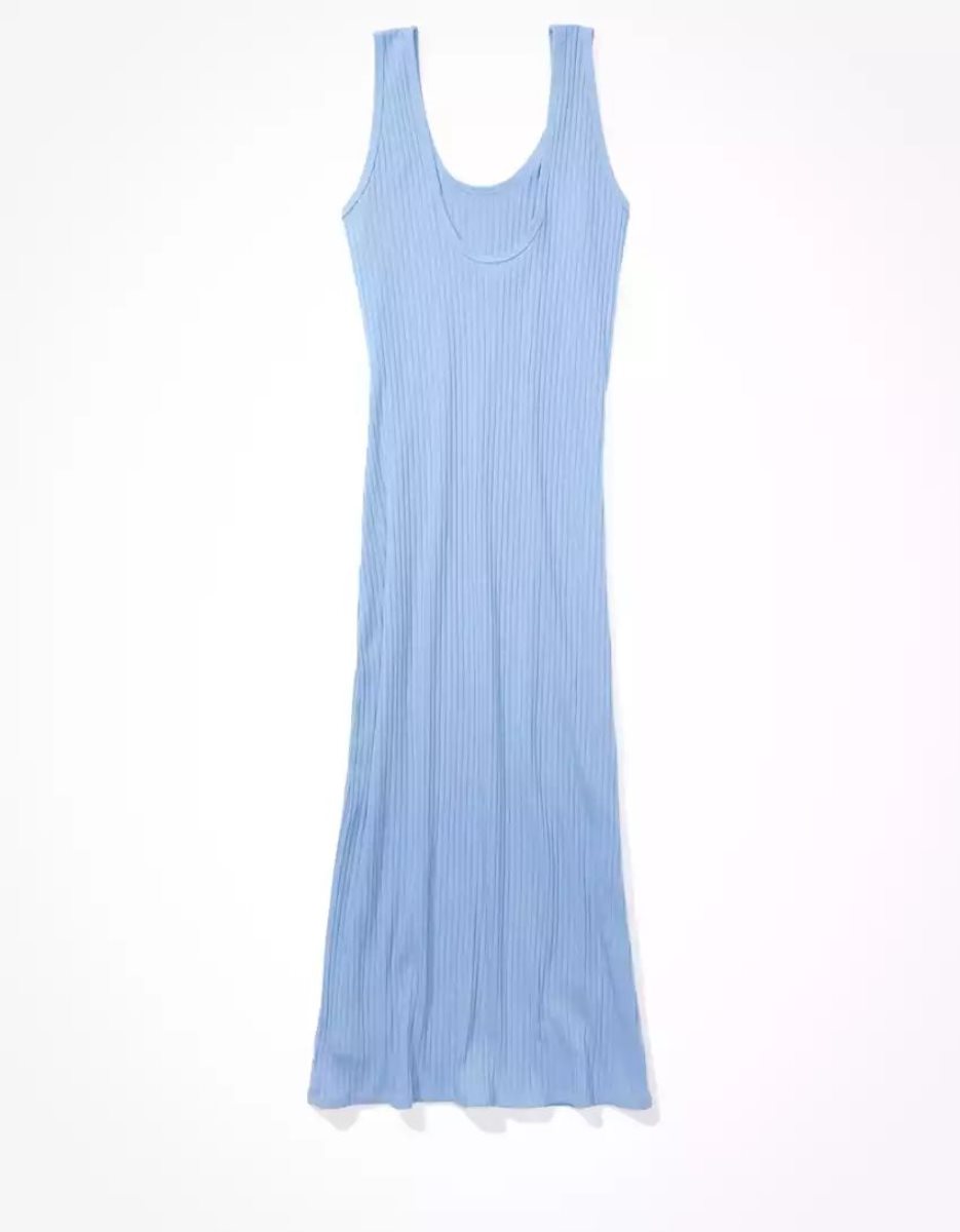 Robe Mi-longue American Eagle AE Nervuré Knit Bleu Femme | TLK-98608480